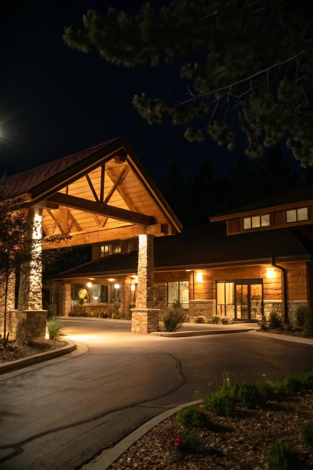 A beautifully lit ramada creating a magical evening setting.