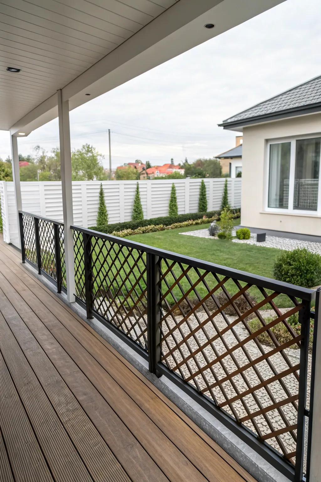 Minimalist lattice design creates a clean and modern look on this deck.