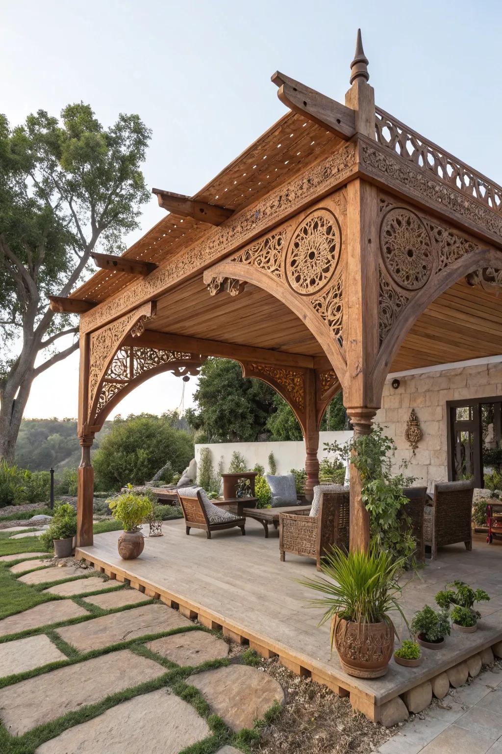 A customizable wooden awning showcases personal design flair and creativity.