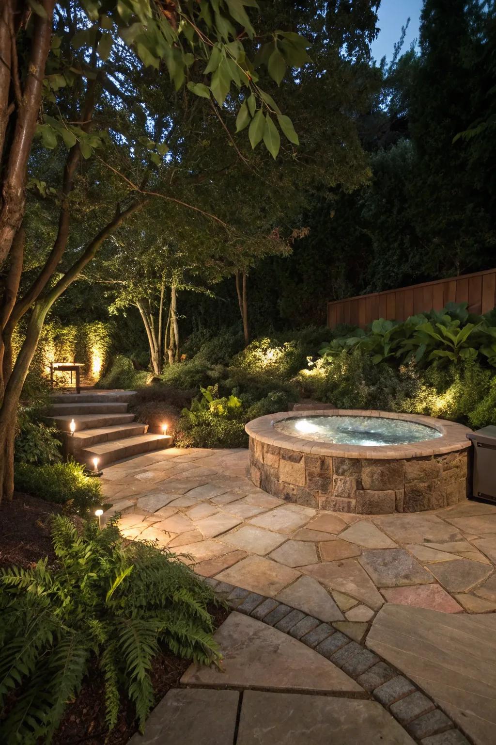 Natural stone pavers offer a classic and durable option for your hot tub area.