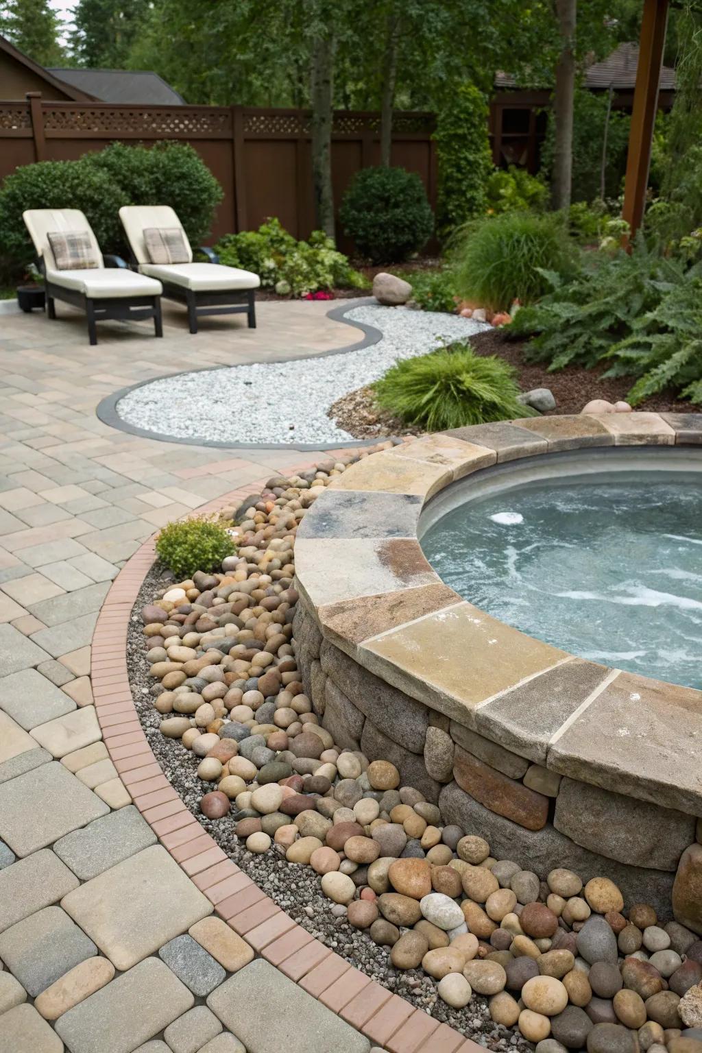A mix of textured pavers can create depth and visual interest.