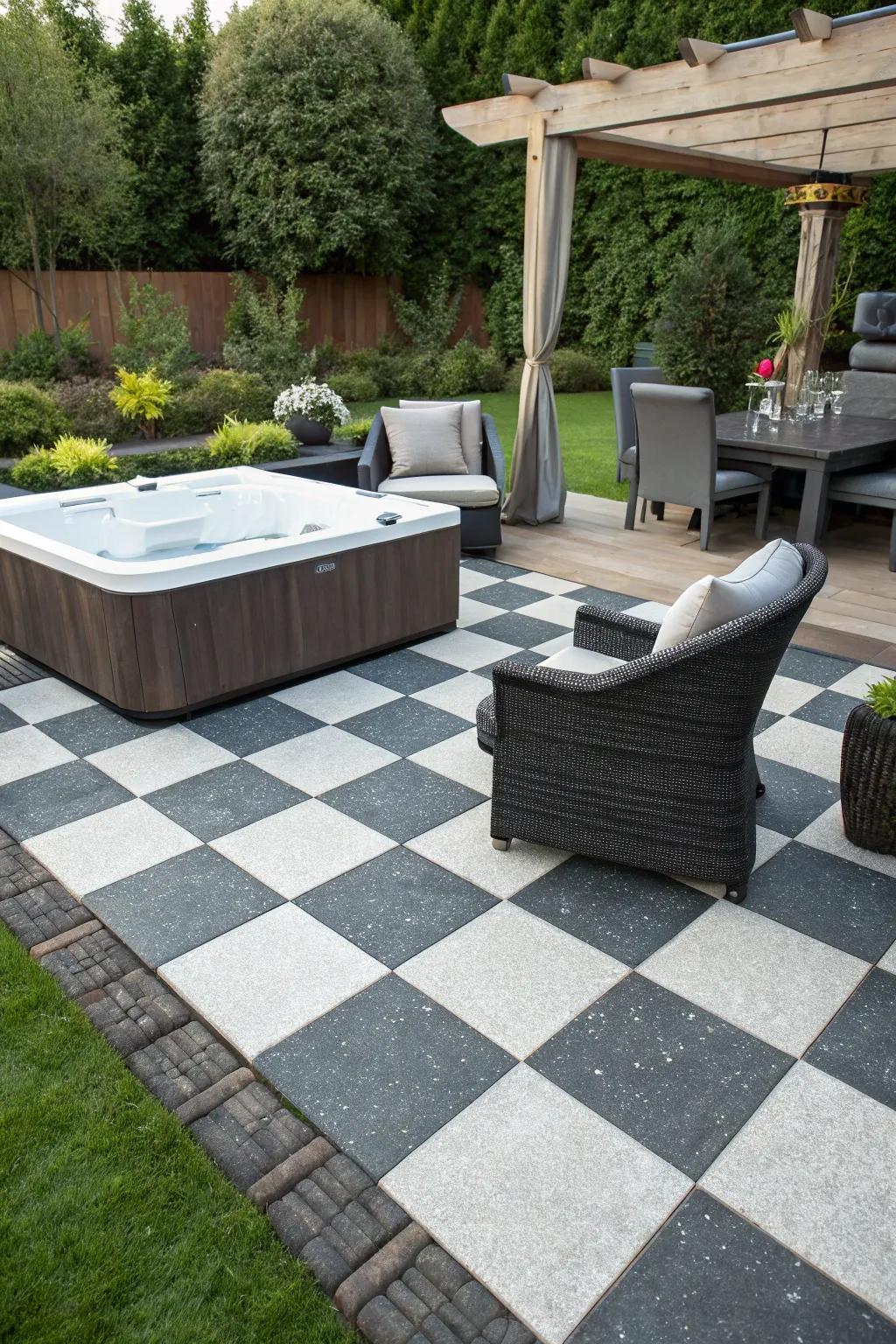 A checkerboard pattern adds a bold, modern touch.