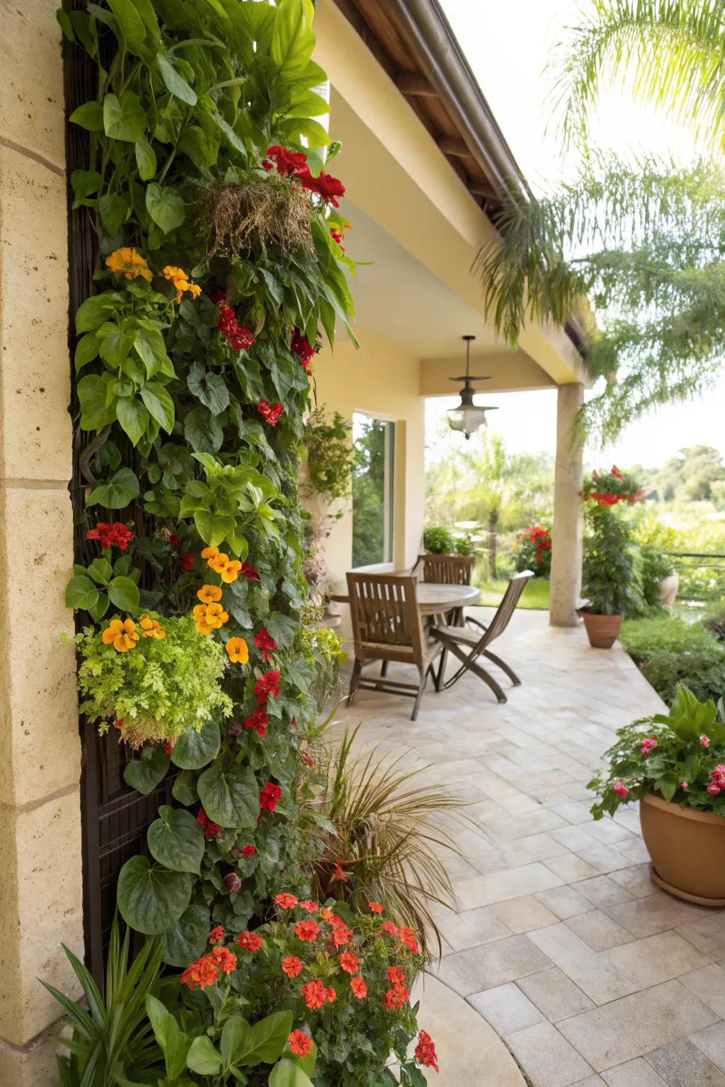 A vertical garden adds color and practicality.