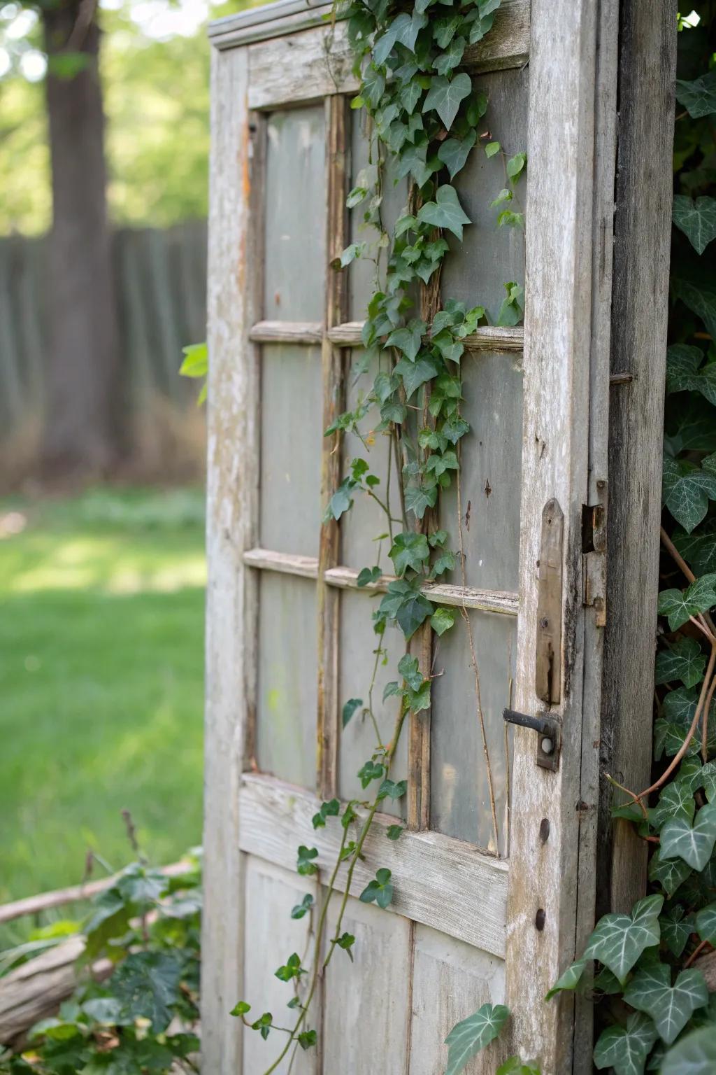 A repurposed door becomes a charming cedar trellis
