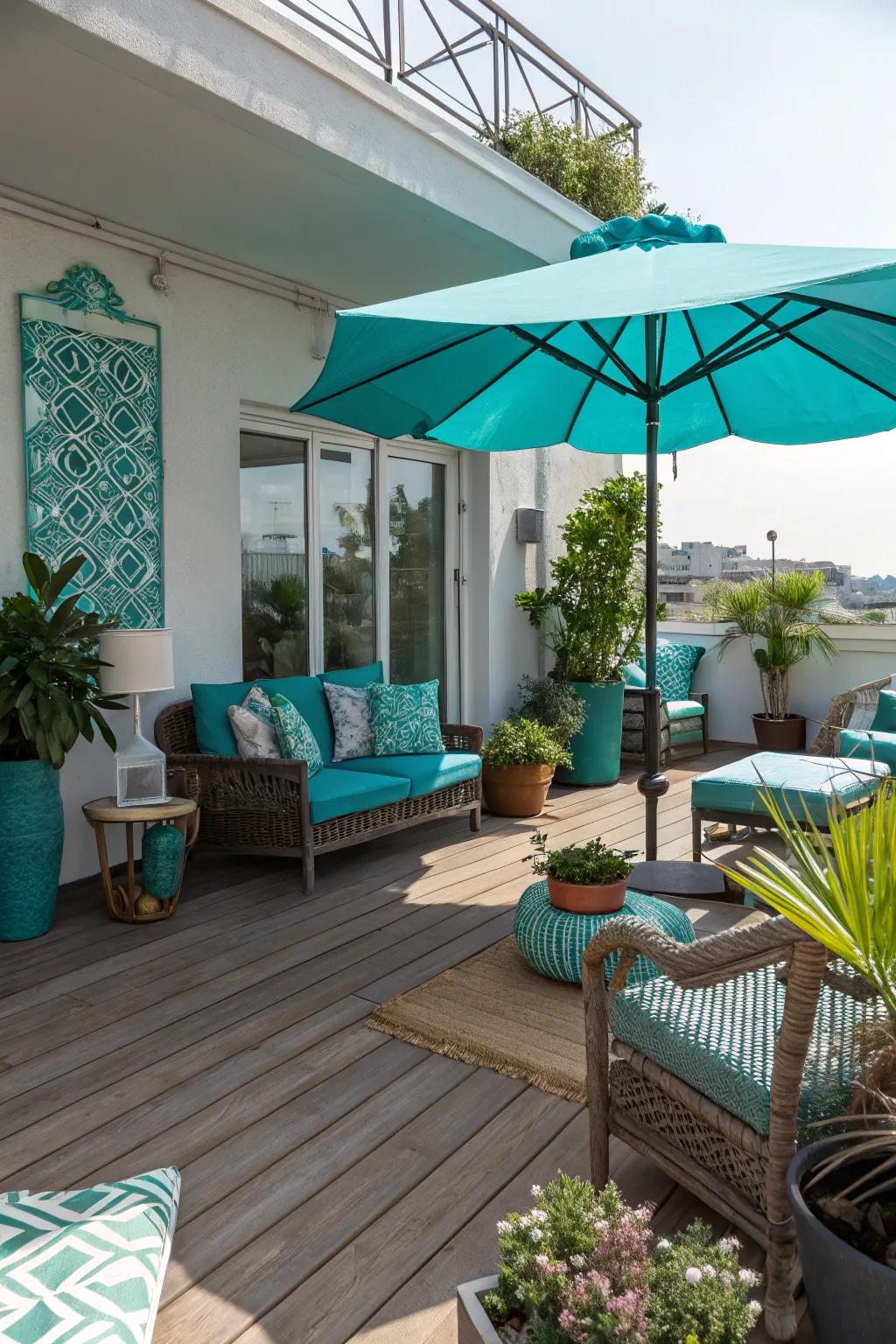 Turquoise adds a bright twist to the decor.