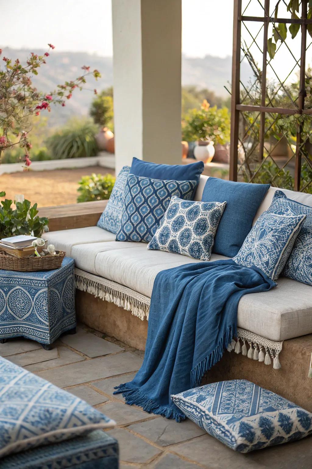 Blue accents and patterns add a personal touch.