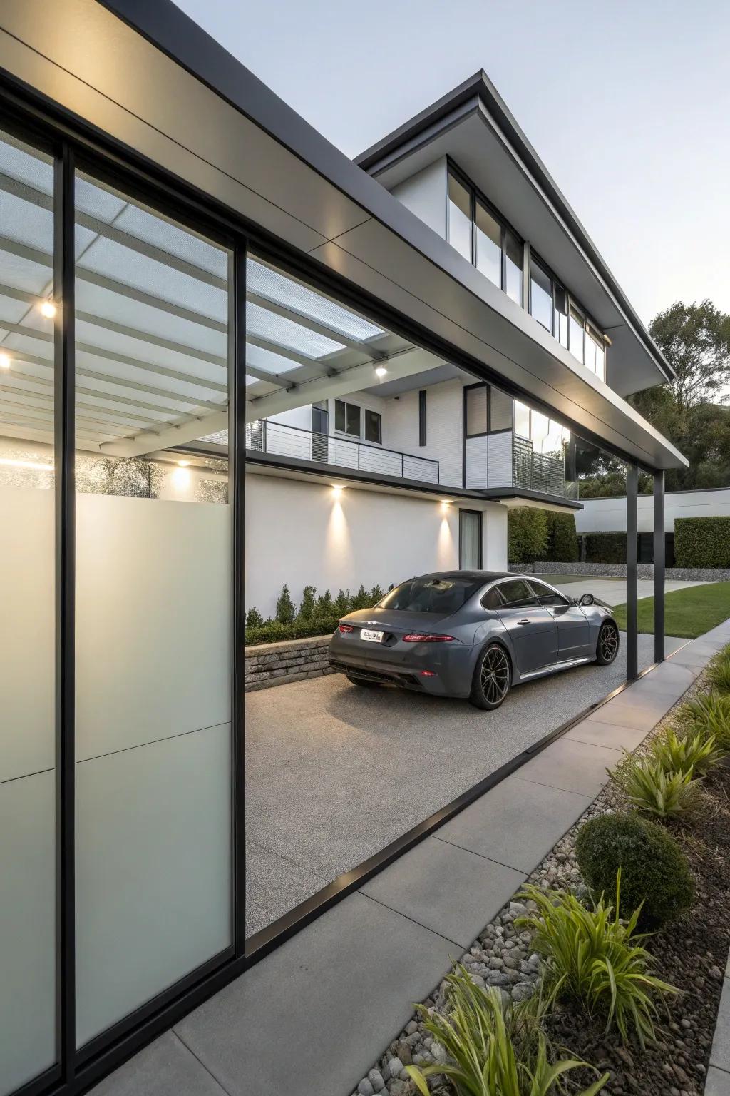 Sleek frosted glass panels provide privacy while enhancing modern design.