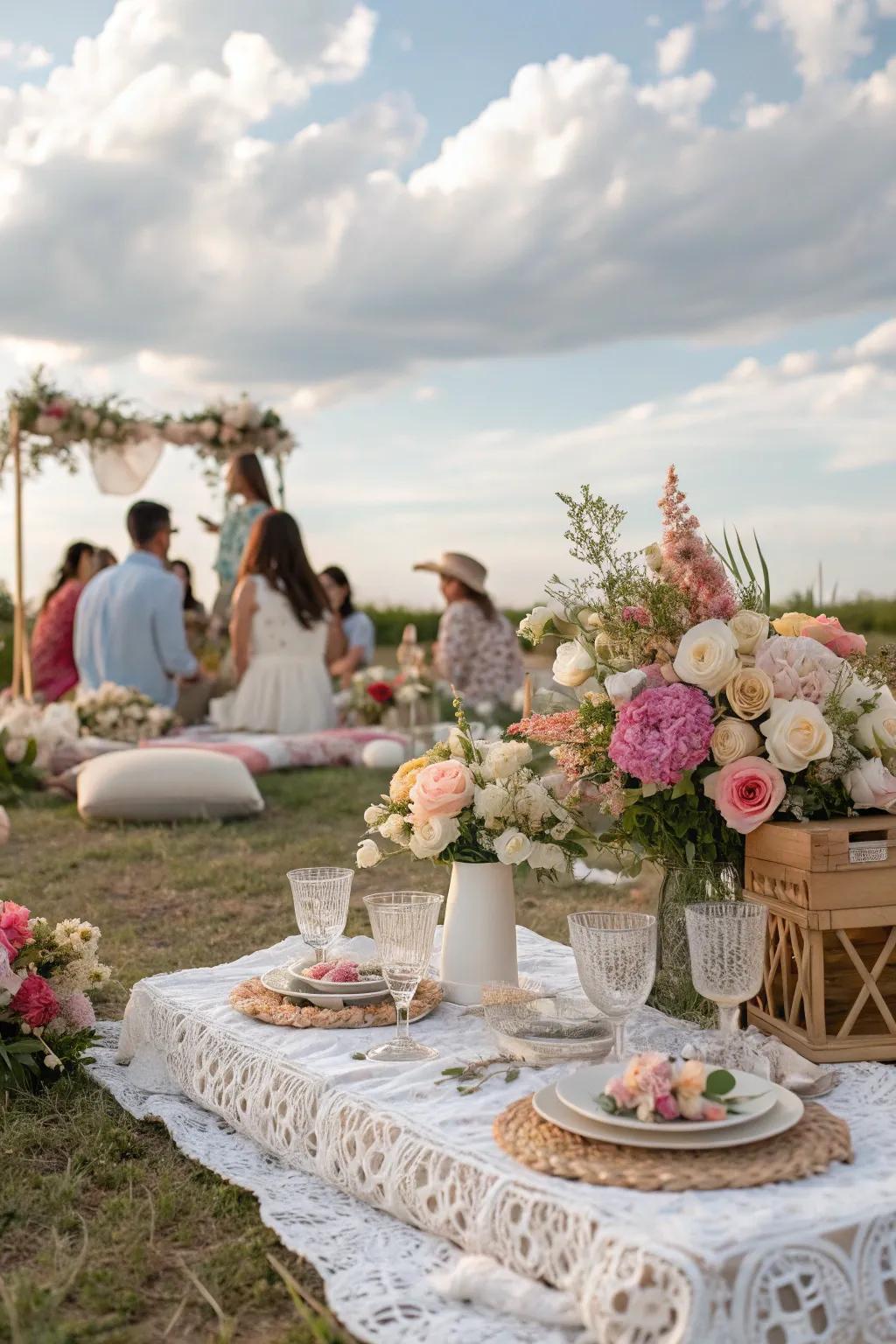 Abundant blooms turn your picnic into a floral wonderland.