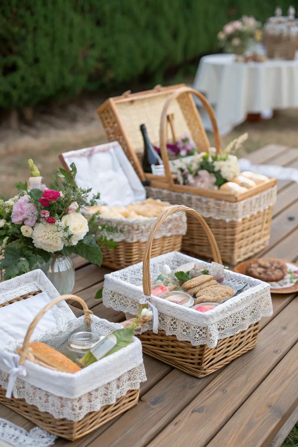 Chic picnic baskets offer a practical and delightful snack option.