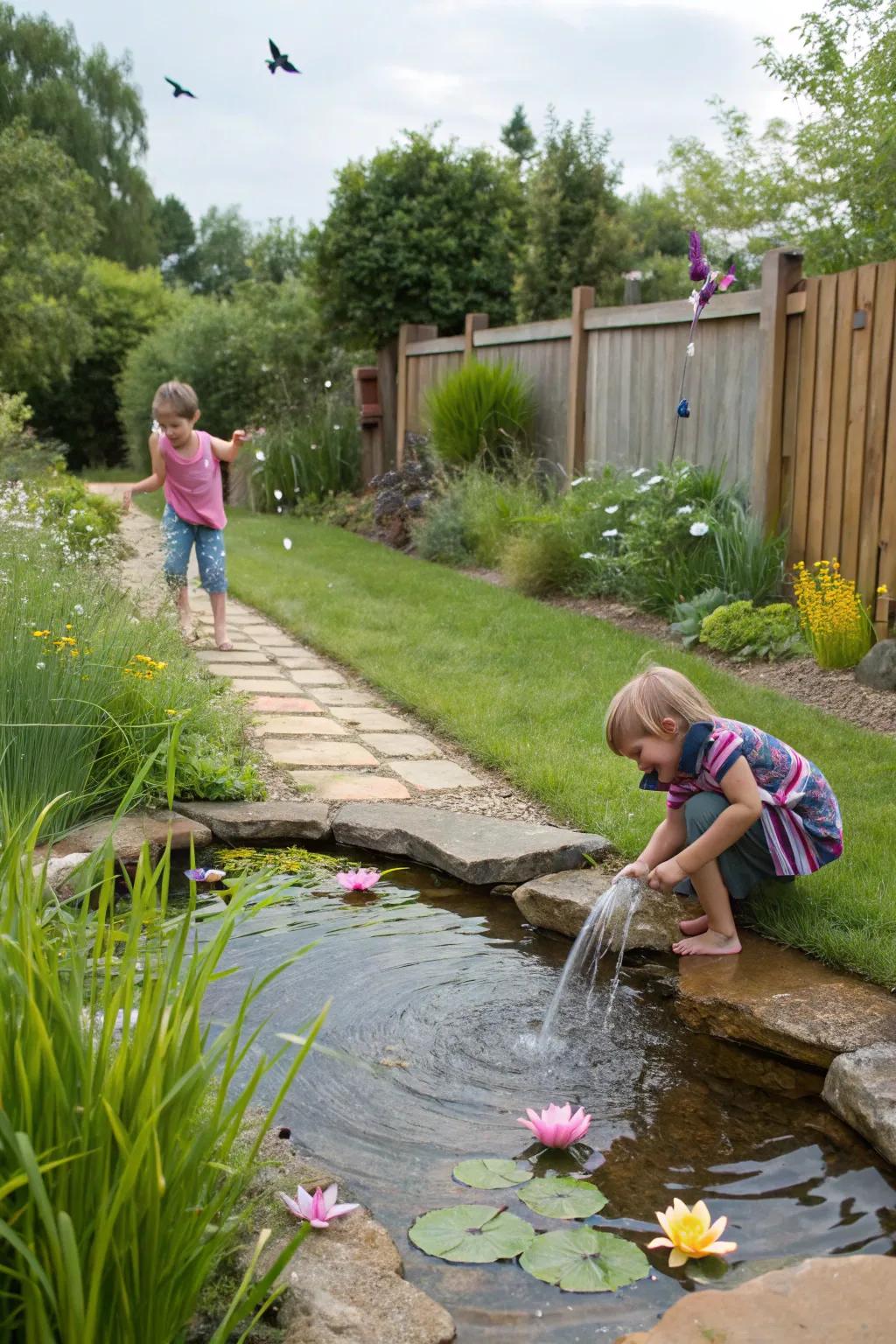 A DIY water feature brings fun and tranquility.