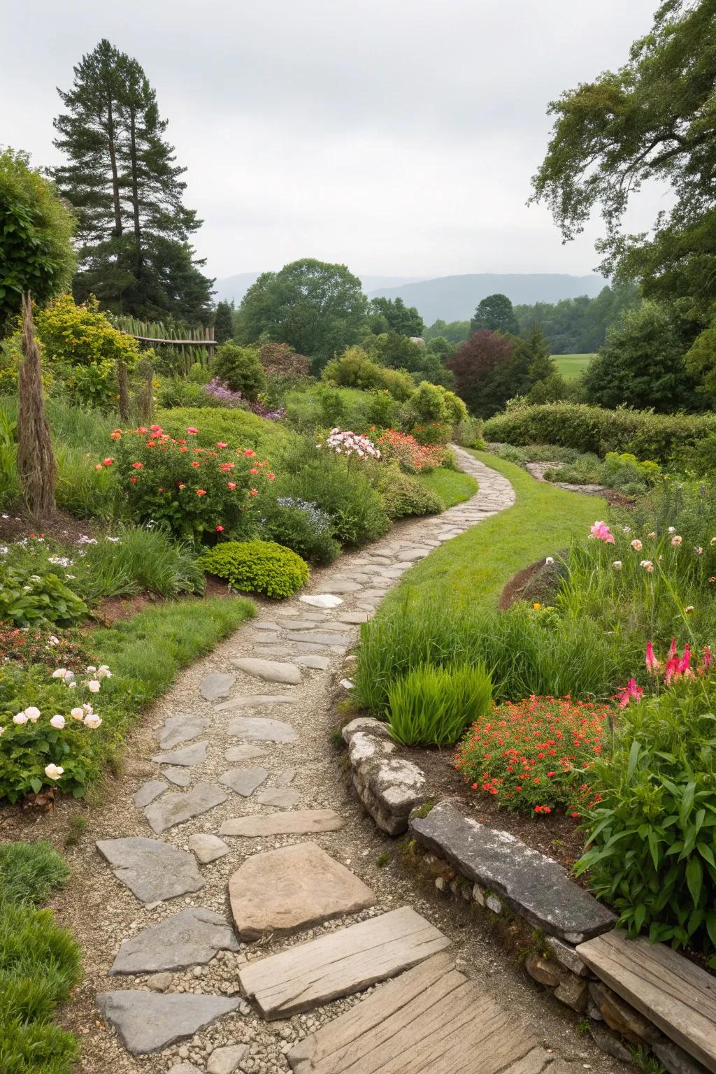 A sensory path delights with textures and scents.