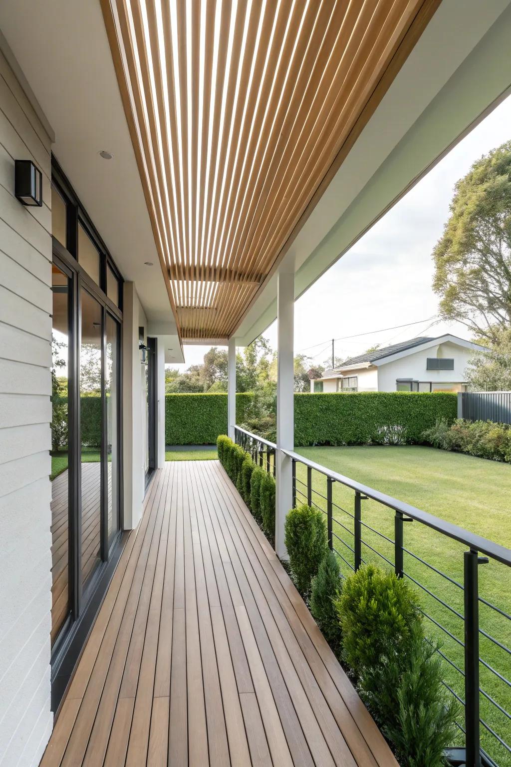 Floating wooden slats provide style and privacy.