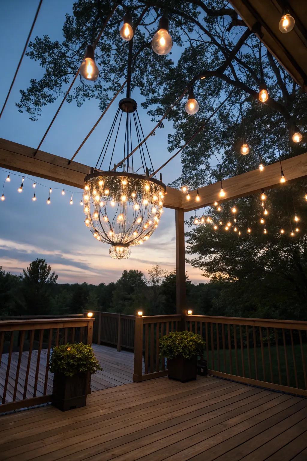 A chandelier effect adds a stunning focal point to your deck.