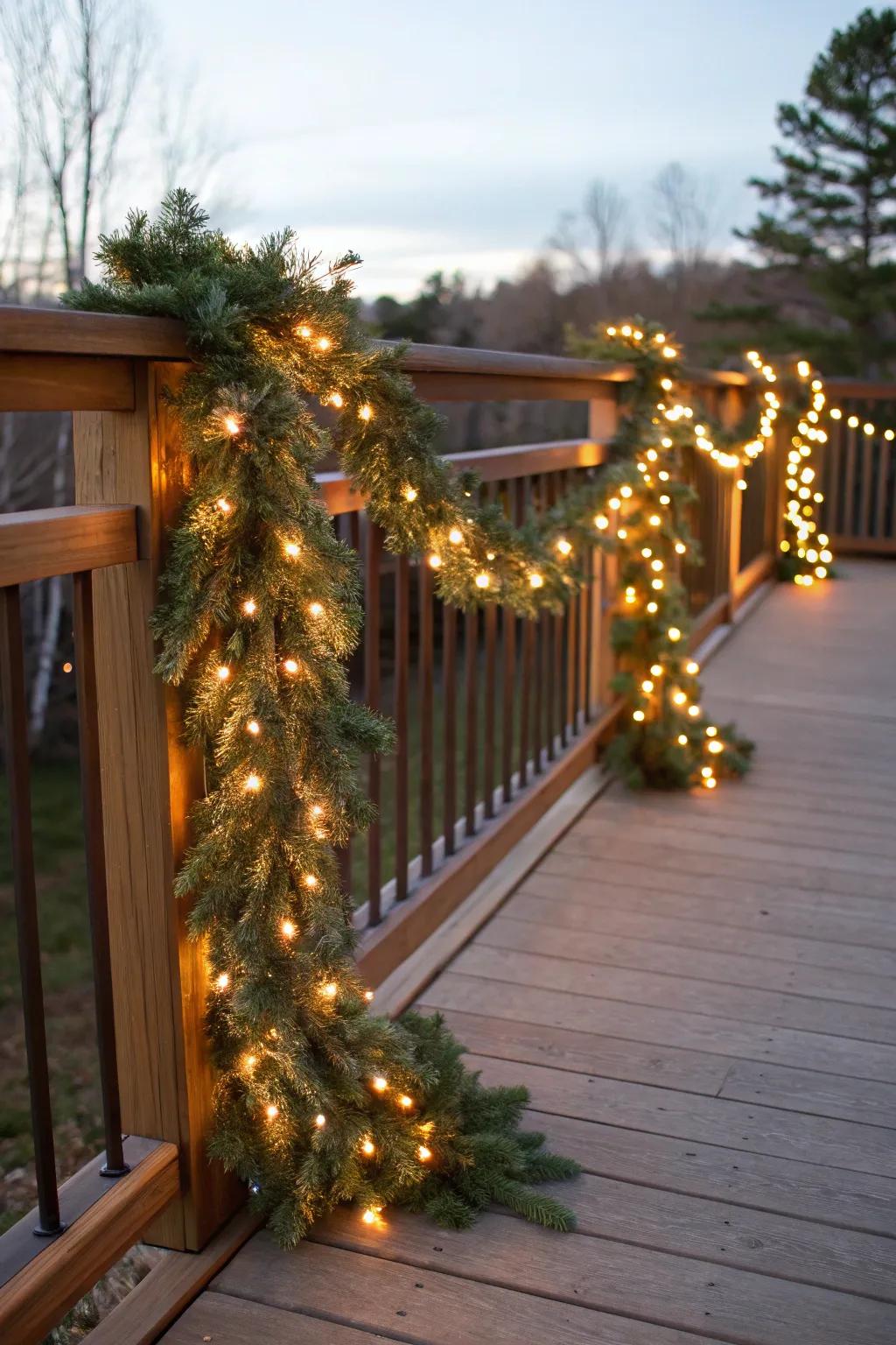 Lighted garland adds a classic and lush festive feel.