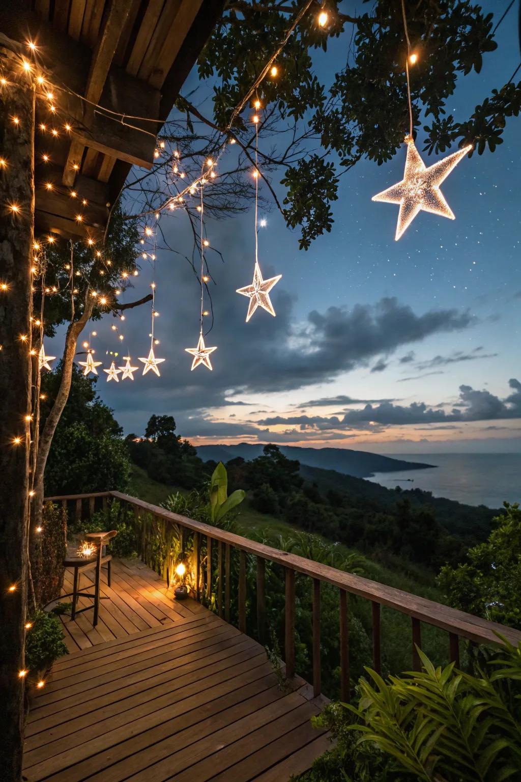 Star lights enhance the magical vibe of your festive deck.