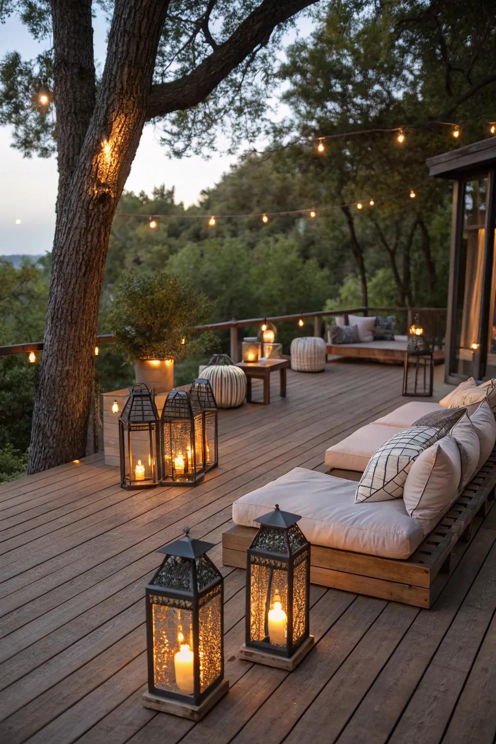 Lanterns add a cozy touch to your outdoor winter wonderland.