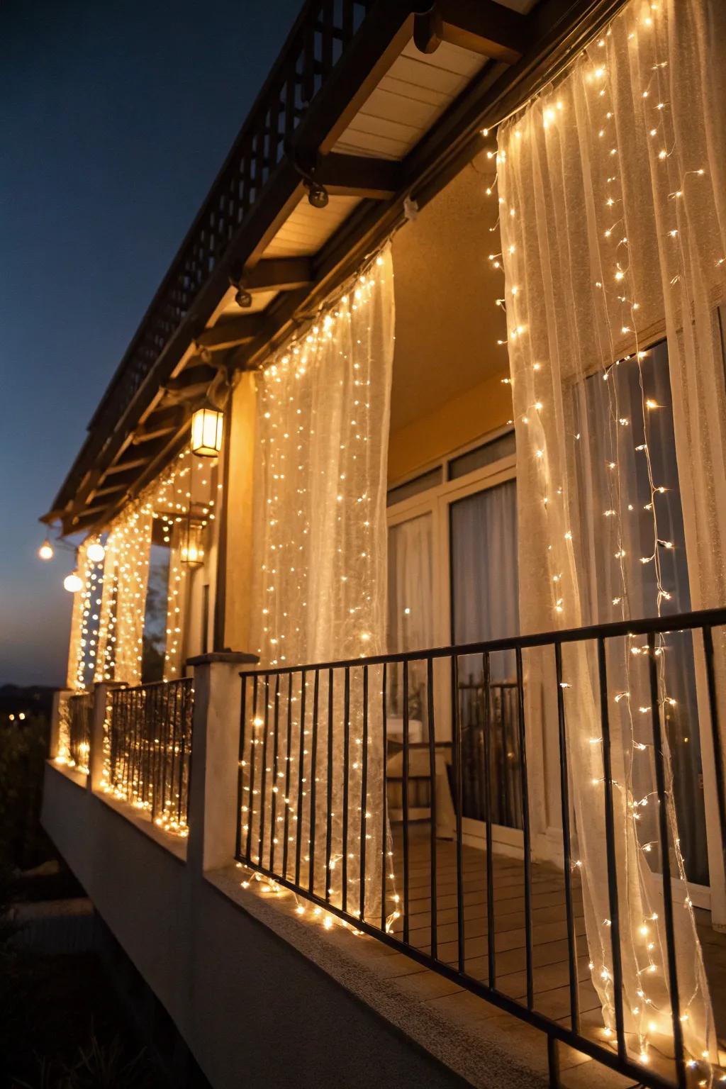 A curtain of lights transforms your balcony into a festive oasis.