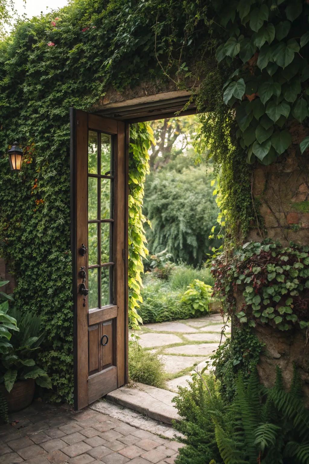 Green harmony: doors enveloped by living walls