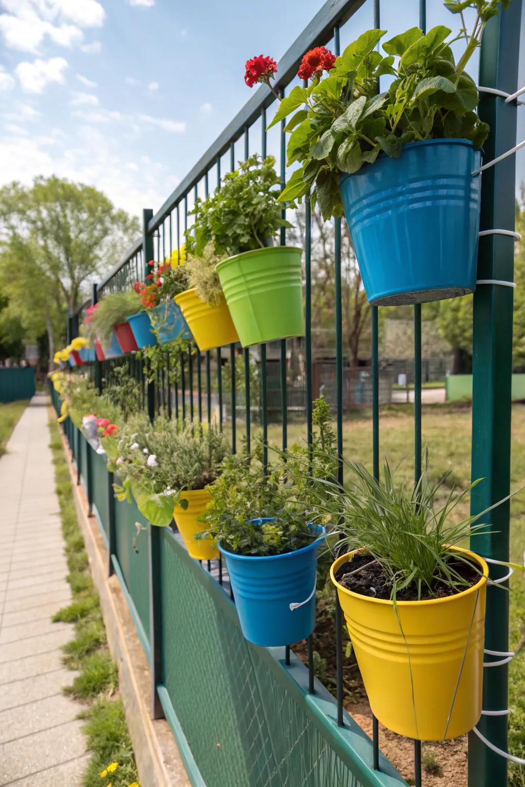 Container gardens bring life to vertical spaces.