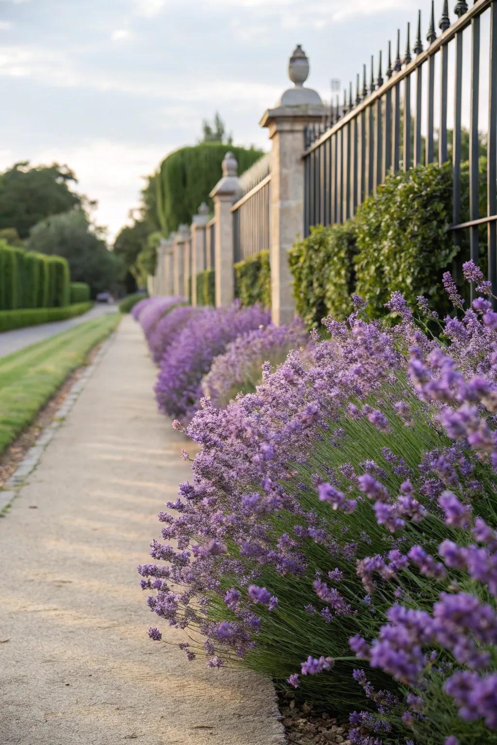 Lavender hedges offer beauty and fragrance.