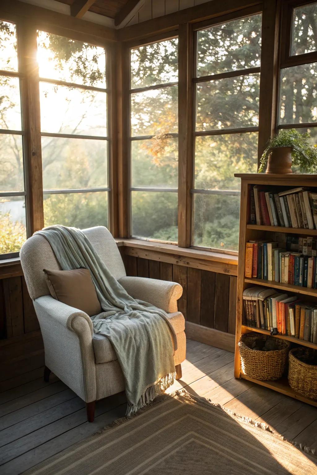 A sunlit reading nook perfect for a quiet retreat.