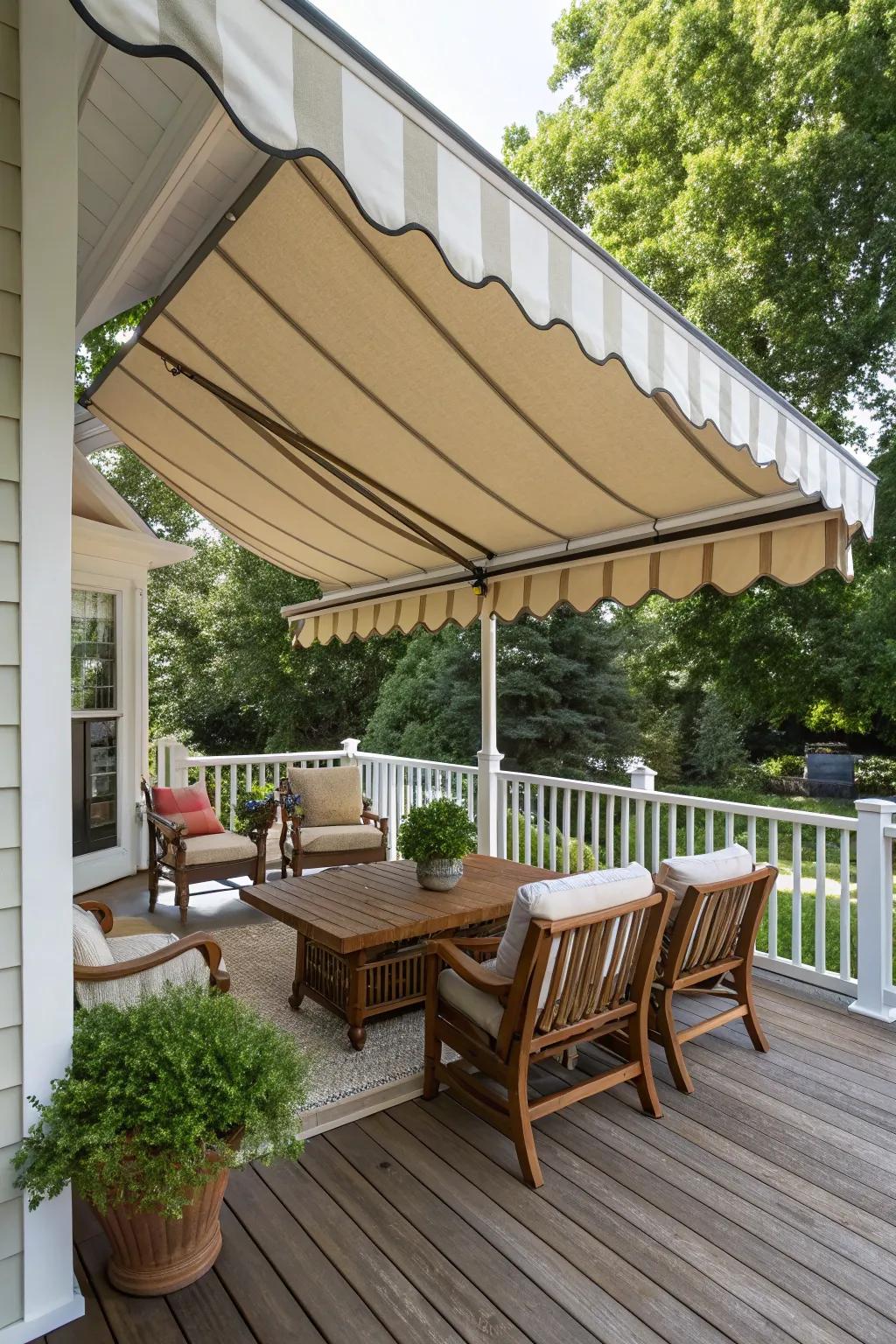 Enjoy timeless elegance with a classic canvas porch awning.