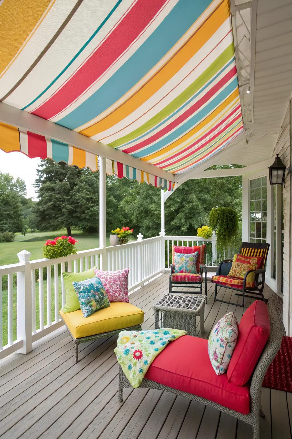 Infuse your outdoor space with personality through colorful awning fabrics.