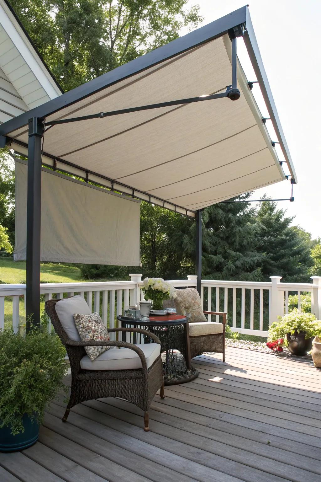 Create intimate shaded spaces with freestanding awnings.