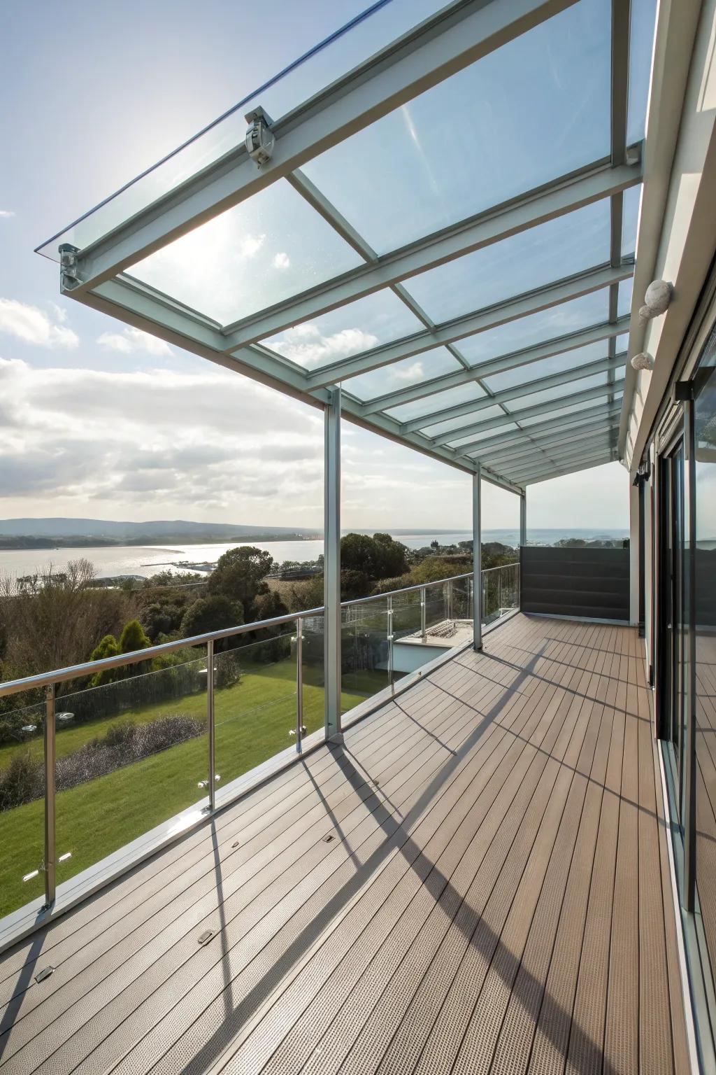 Achieve modern elegance with glass awnings and metal frames.
