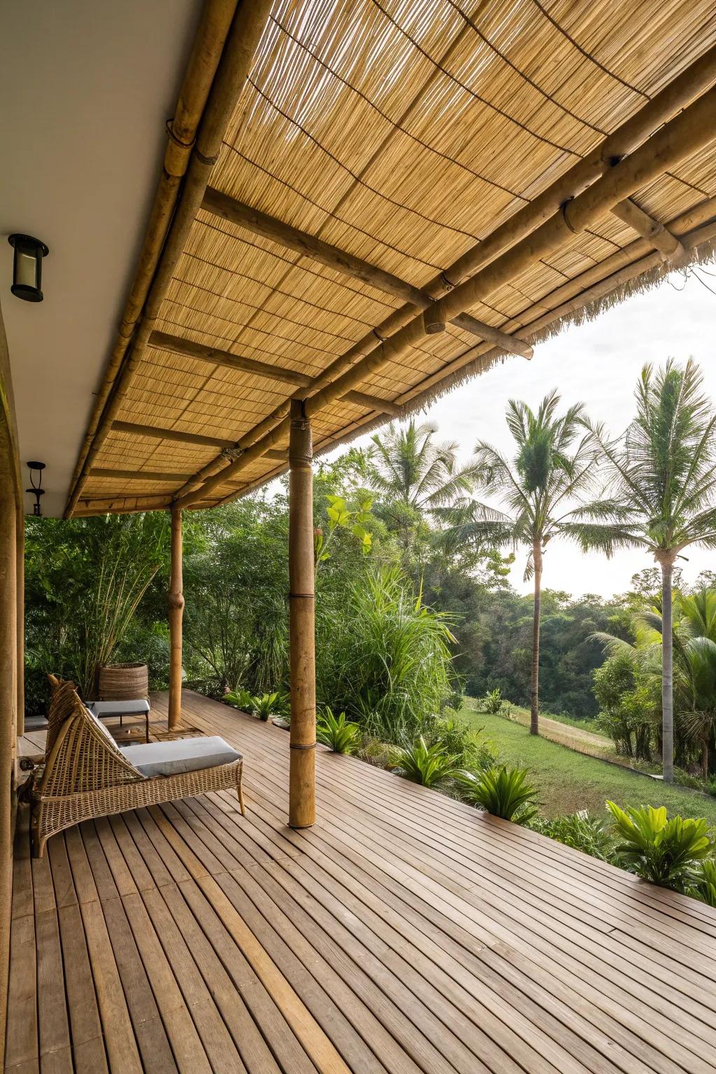 Introduce an island vibe with natural bamboo awnings.
