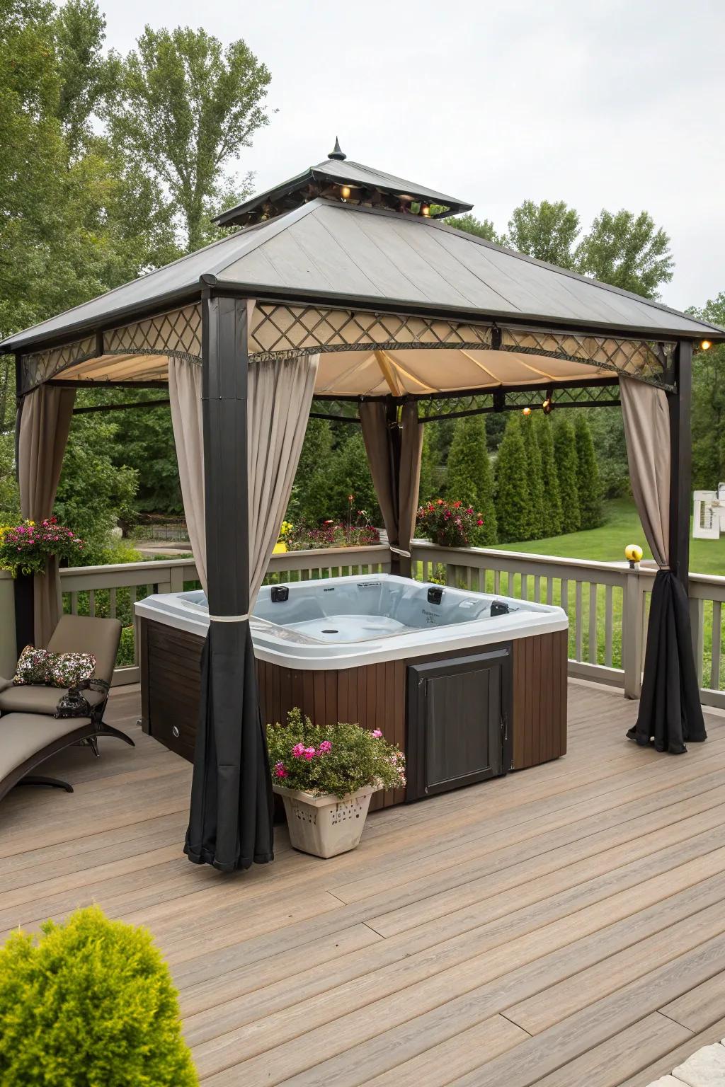 A gazebo provides elegance and protection for your hot tub.