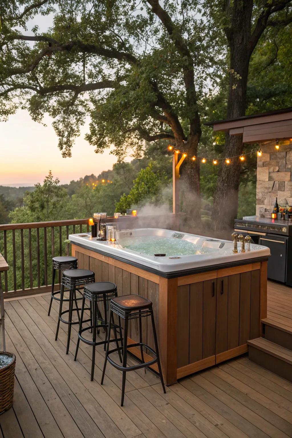 A built-in bar adds a touch of luxury and convenience.