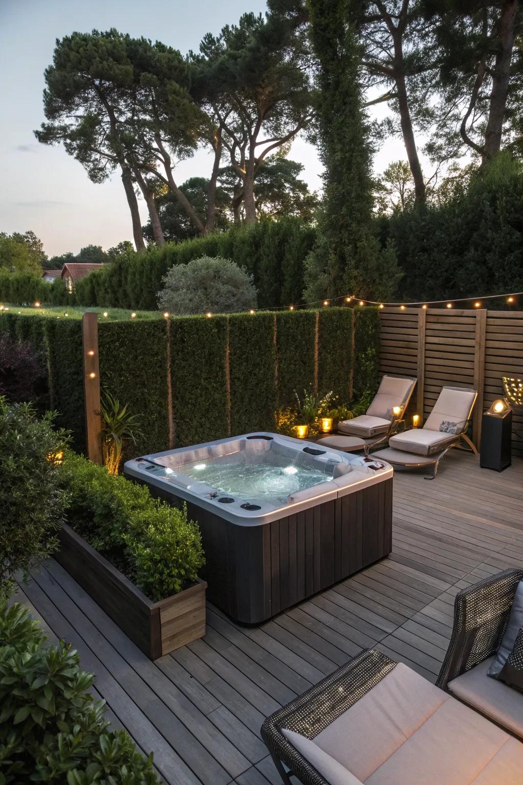 Privacy screens turn your hot tub area into a secluded retreat.