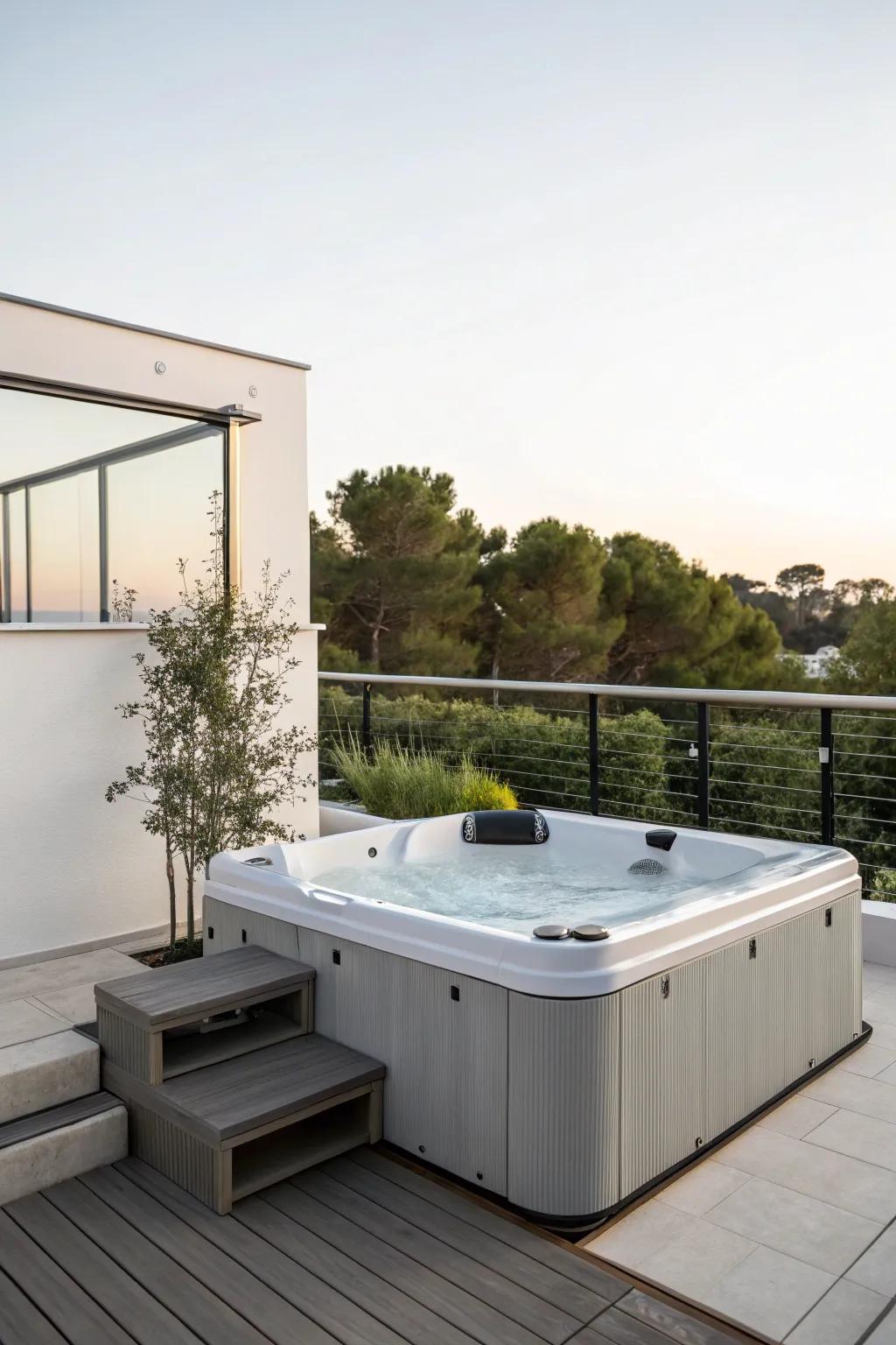 Modern minimalist design for a chic hot tub setting.