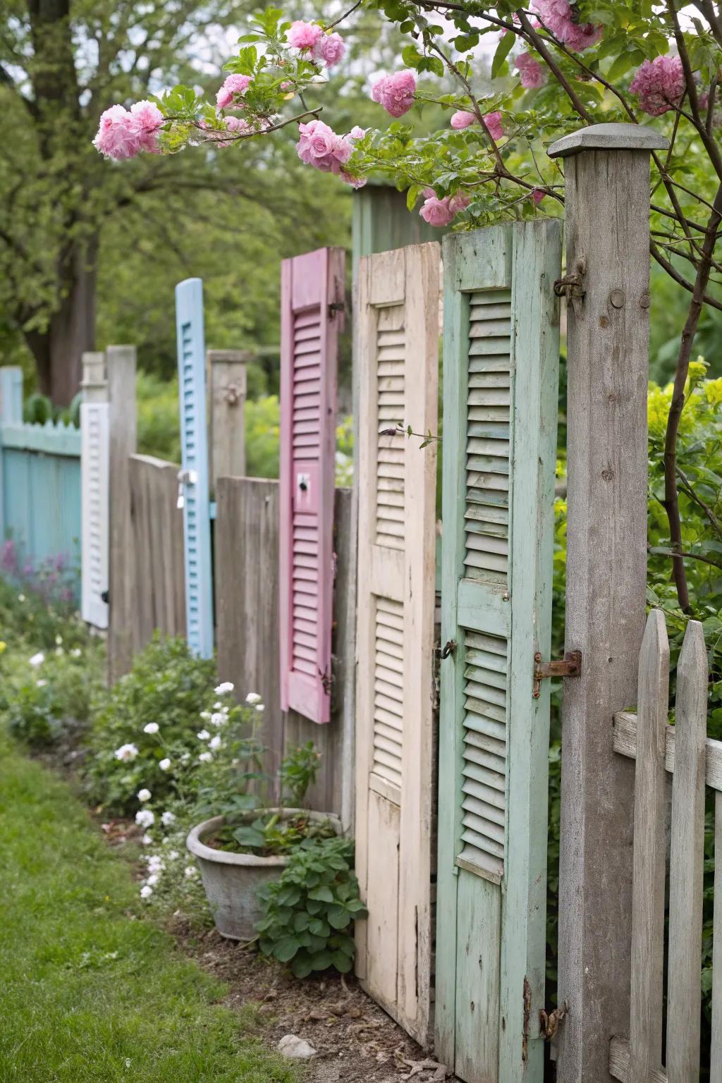 Repurposed shutters add rustic charm to your garden.