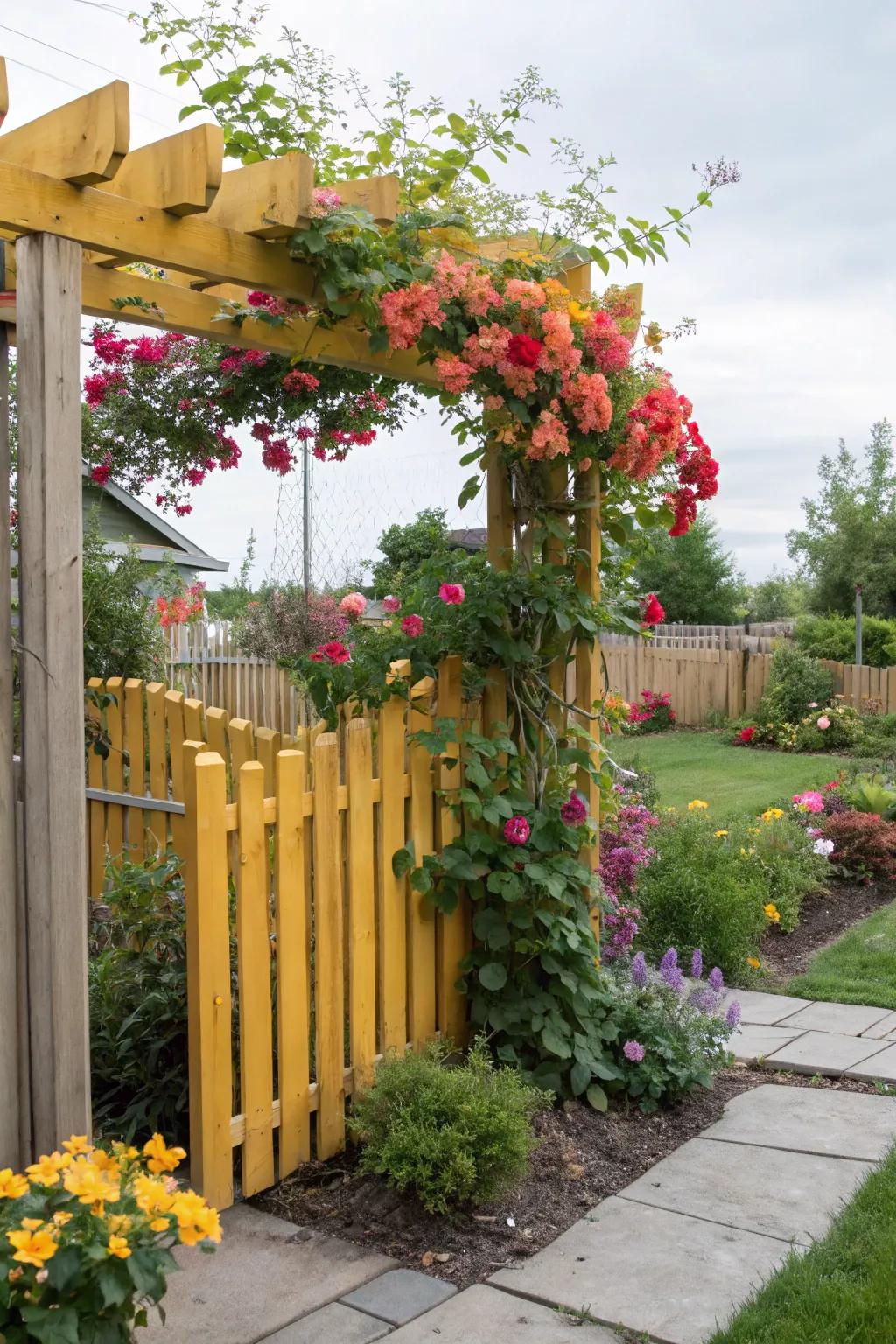 A colorful trellis adds support and vibrancy to your fence.
