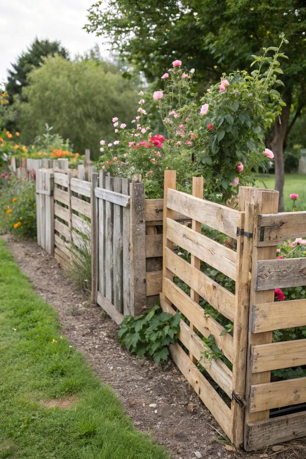 Pallets offer a creative and rustic DIY fence solution.
