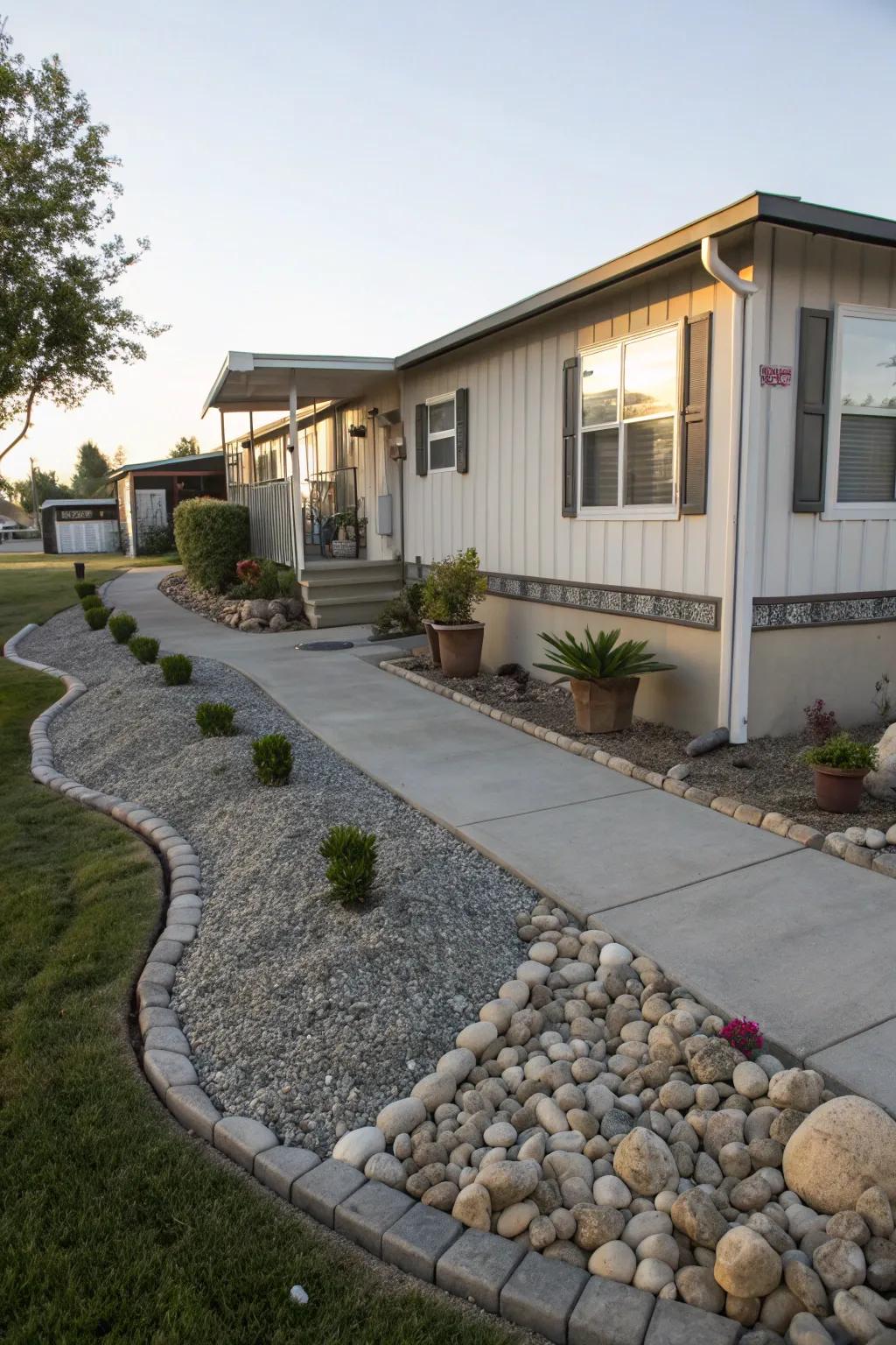Stone and gravel accents providing a modern touch.