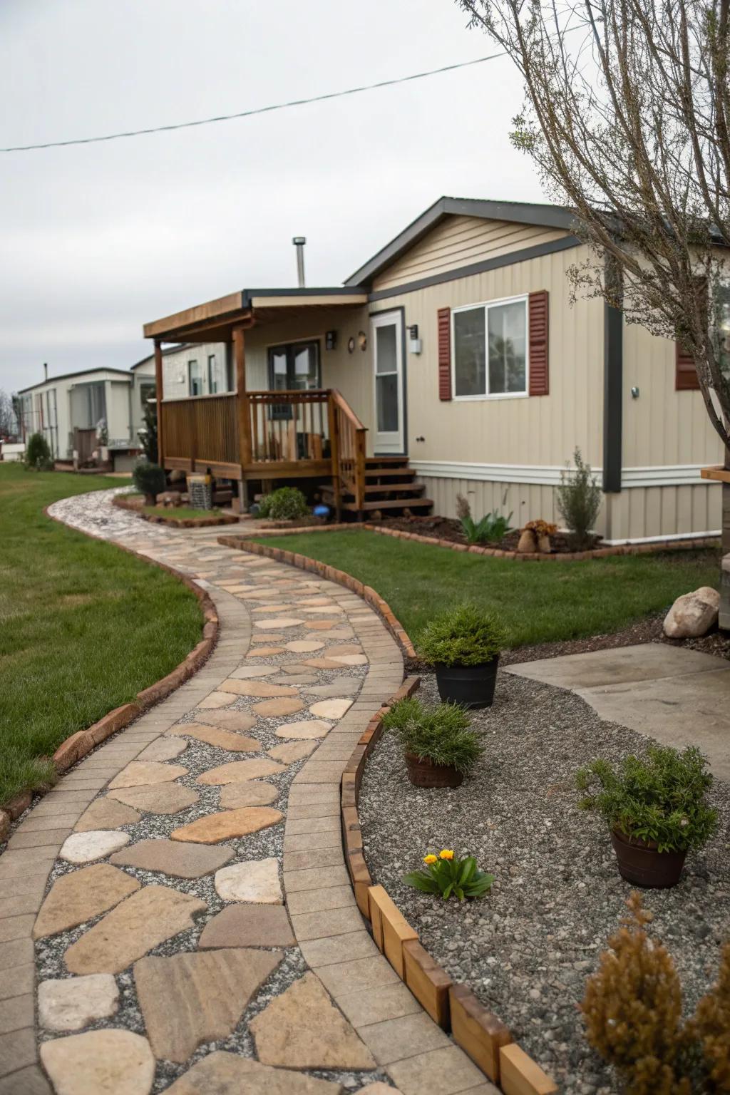 Mixed material pathways creating an artistic flair.