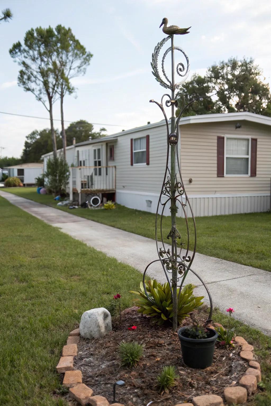 Artistic yard sculptures adding whimsy and charm.