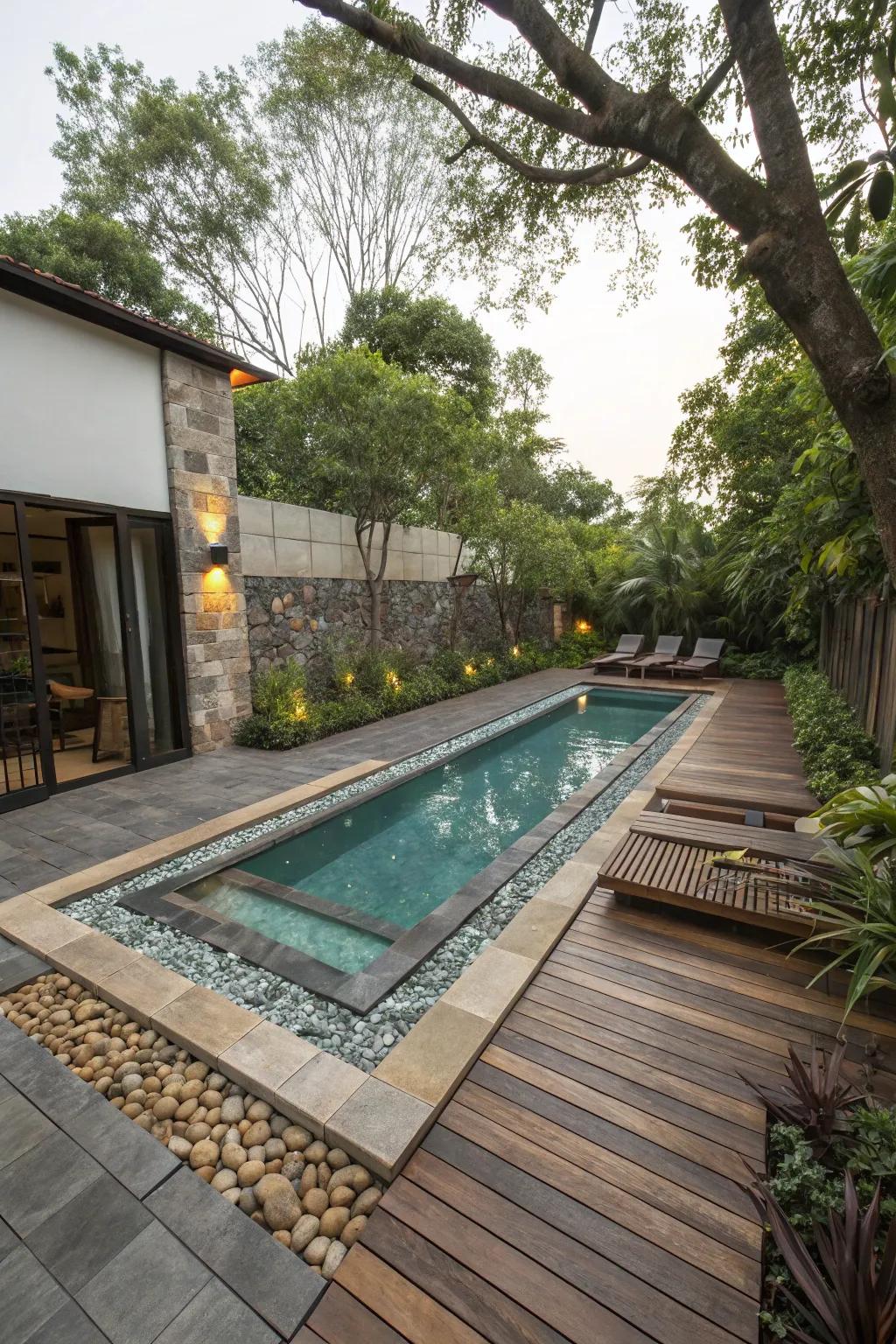 Combine materials for a unique and inviting pool deck.