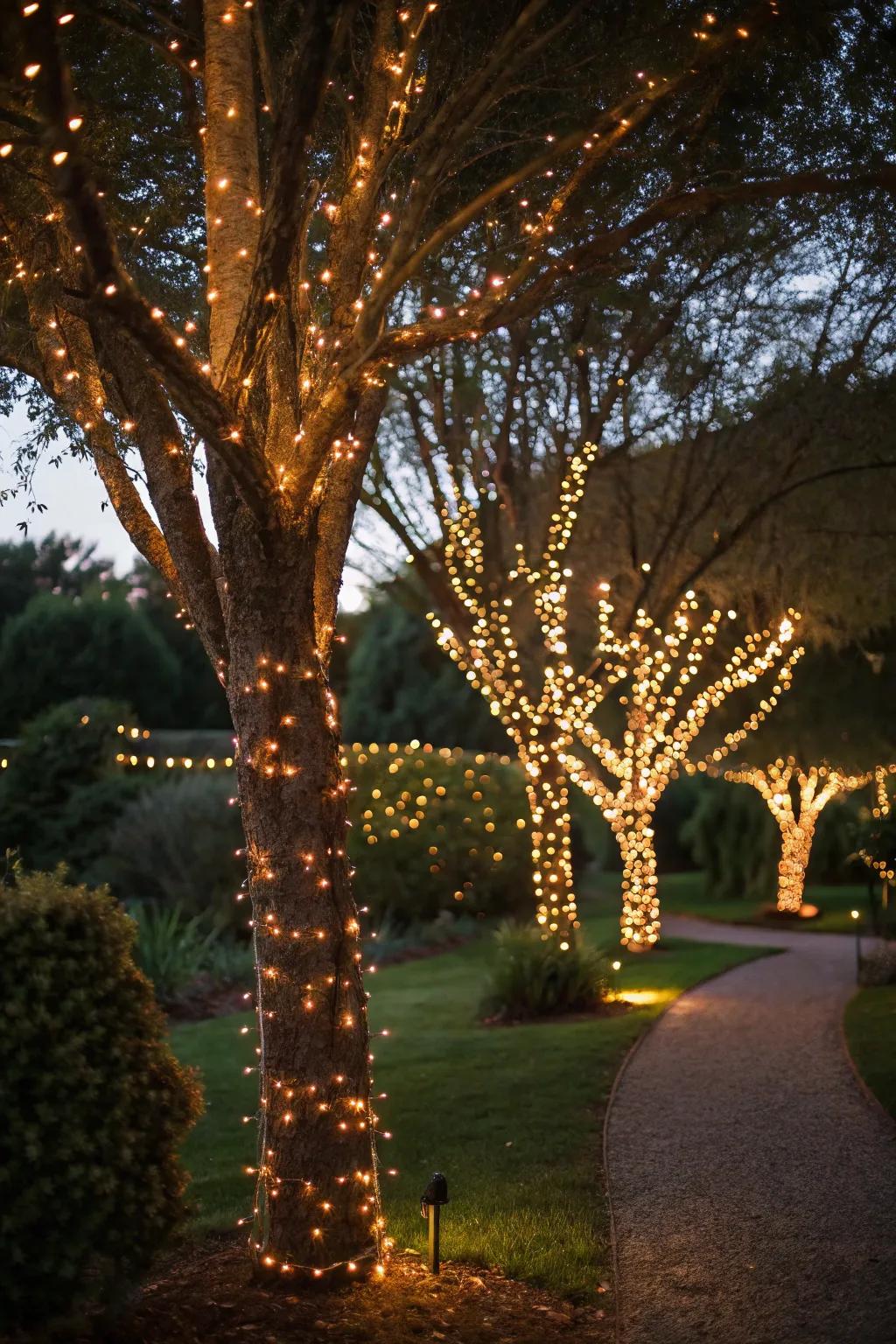 Enchant your garden by wrapping trees in twinkling fairy lights.