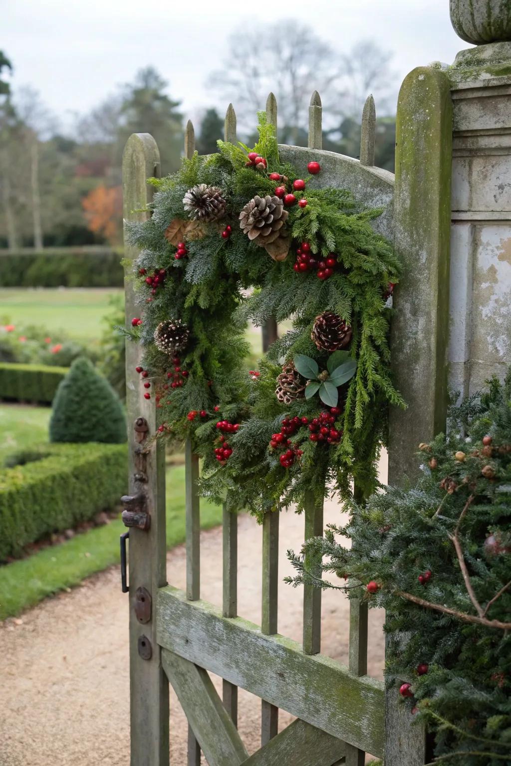 Welcome guests with a festive wreath on your garden gate.