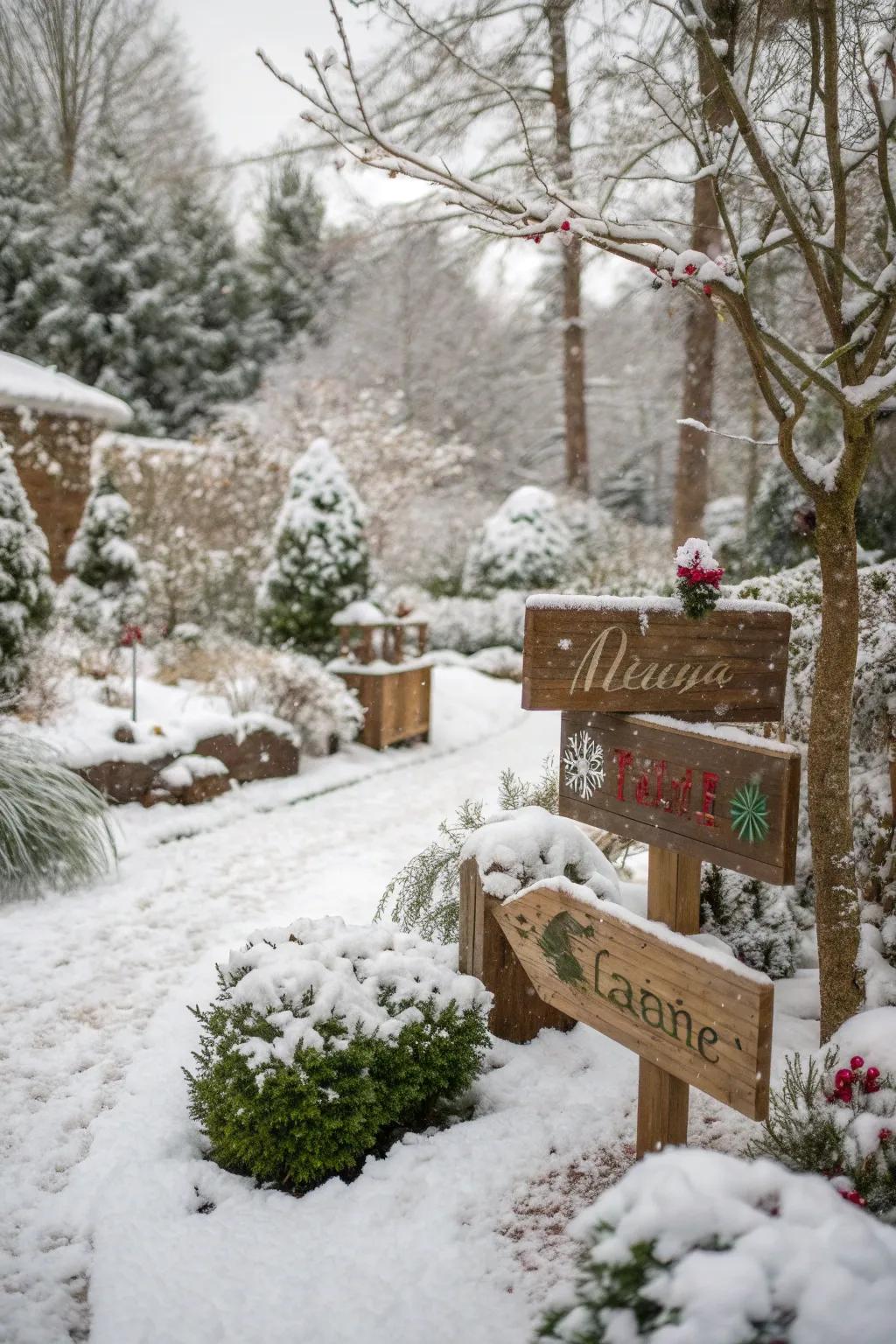 Welcome guests with charming rustic wooden signs.