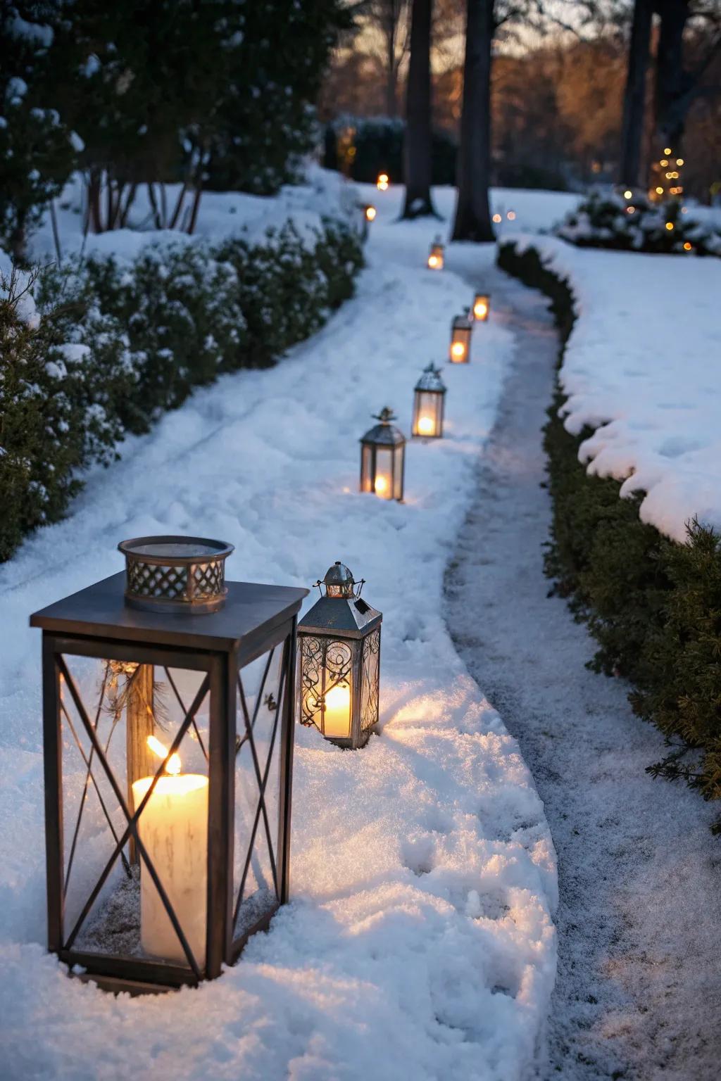 Set a romantic mood with candlelit lanterns in your garden.
