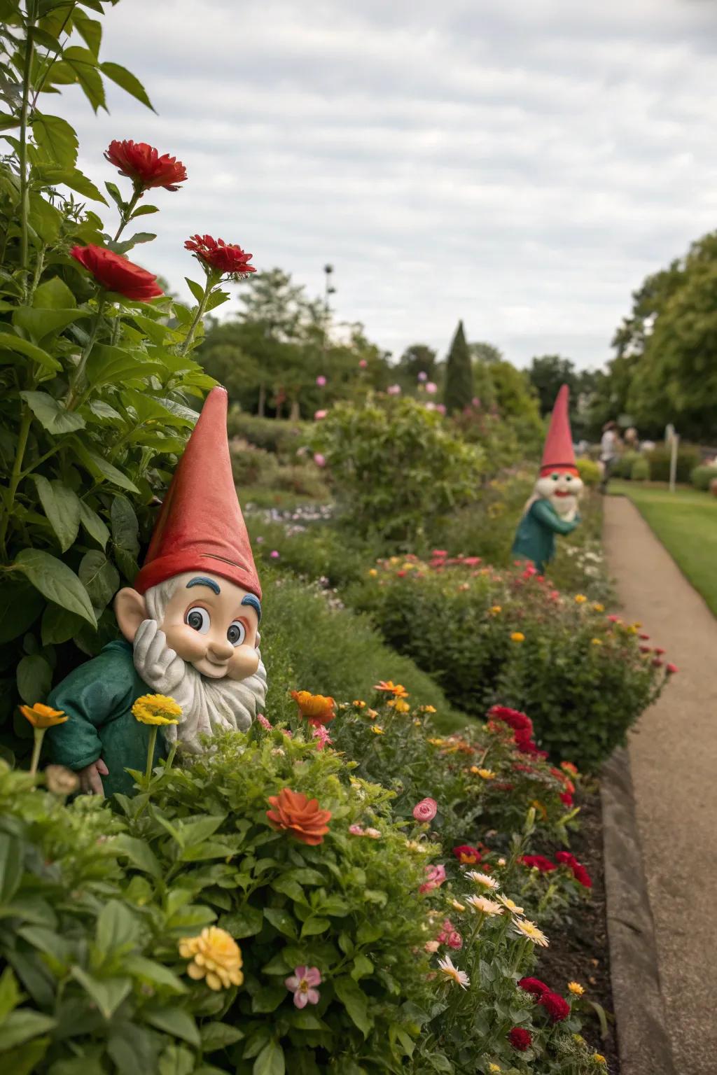 Add humor to your garden with playful gnome elves.