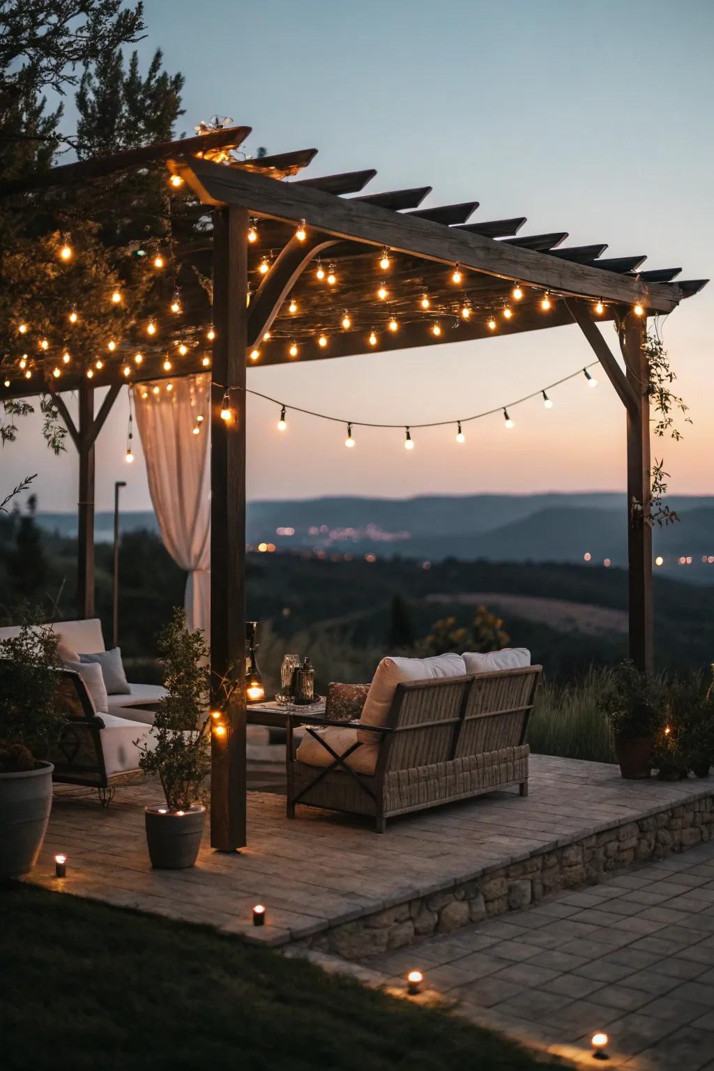 Create a magical evening ambiance with string lights.