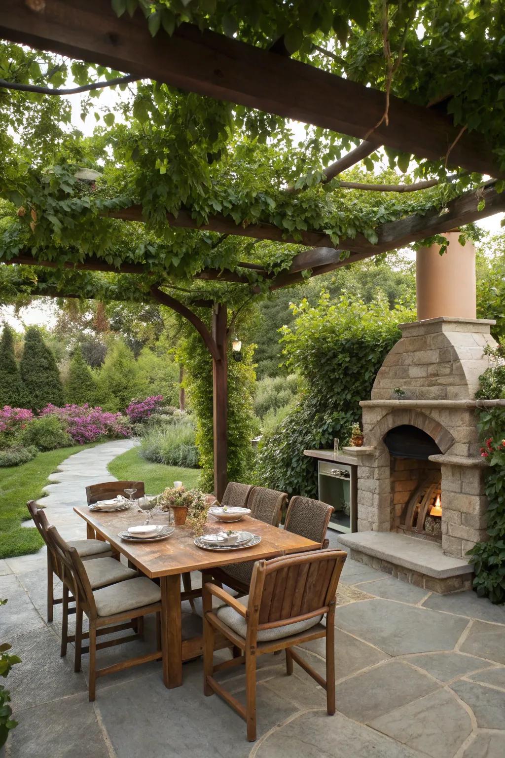 Host delicious gatherings with a pergola pizza oven.