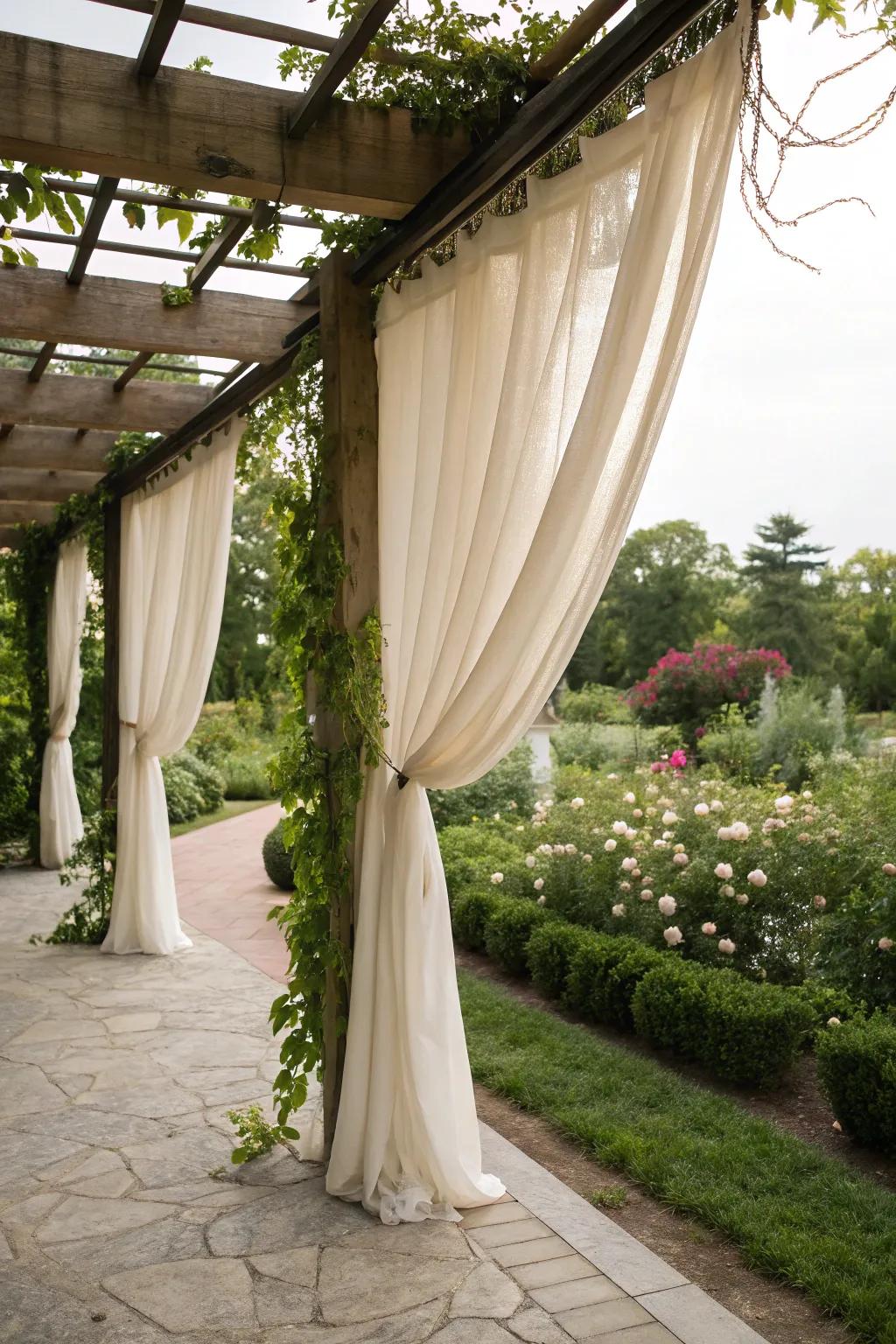 Create a private nook with pergola curtains.