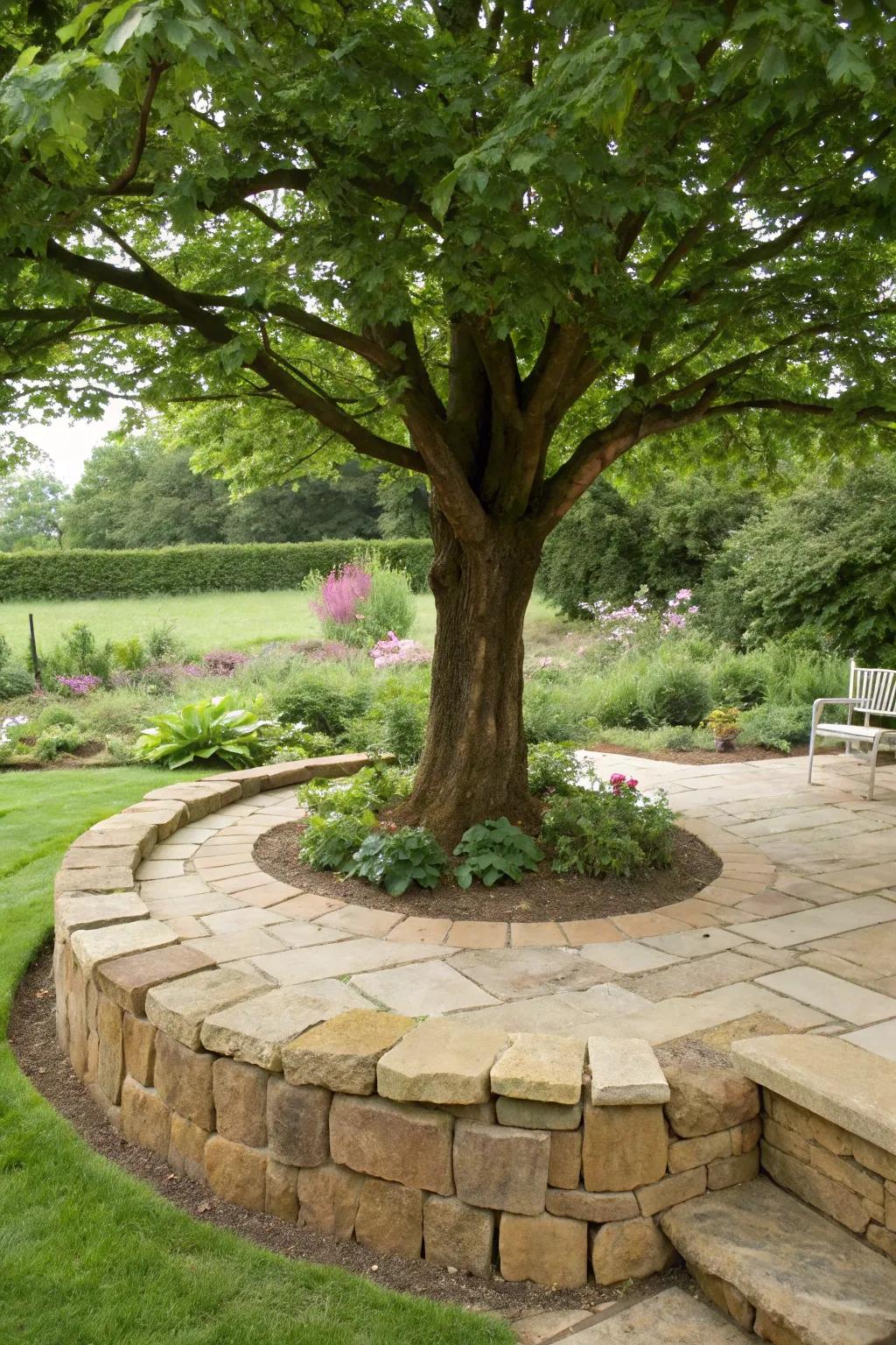 Sandstone slabs provide earthy elegance and warmth.